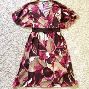 3/$30 Brown & Magenta Self-Tie Floral Dress